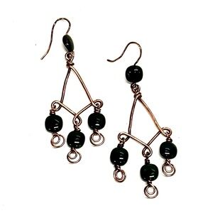 HAND CRAFTED Aventurine Wire Wrapped Copper Chandelier Earrings, Handmade Dangle